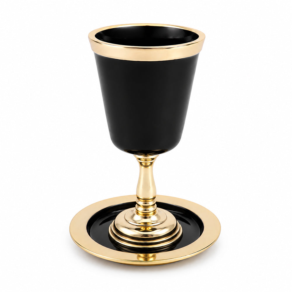 Aluminum Kiddush Cup 15 cm with Saucer - Black