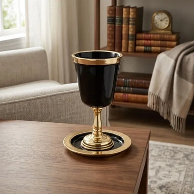Aluminum Kiddush Cup 15 cm with Saucer - Black