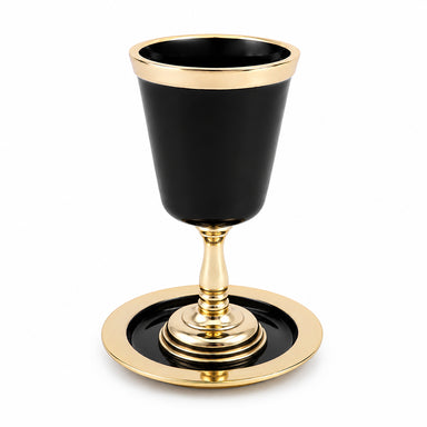 Aluminum Kiddush Cup 15 cm with Saucer - Black