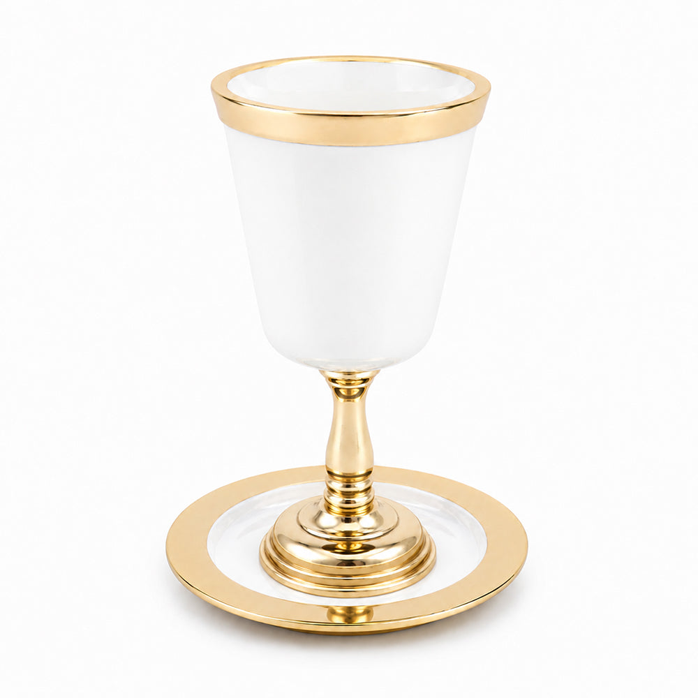 Aluminum Kiddush Cup 15 cm with Saucer - White