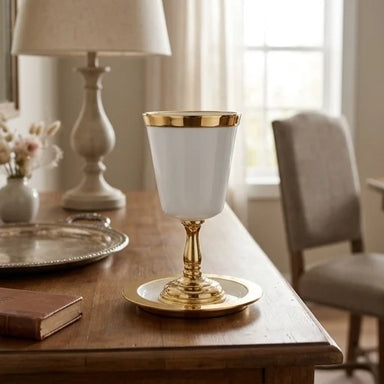 Aluminum Kiddush Cup 15 cm with Saucer - White