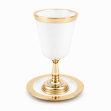 Aluminum Kiddush Cup 15 cm with Saucer - White