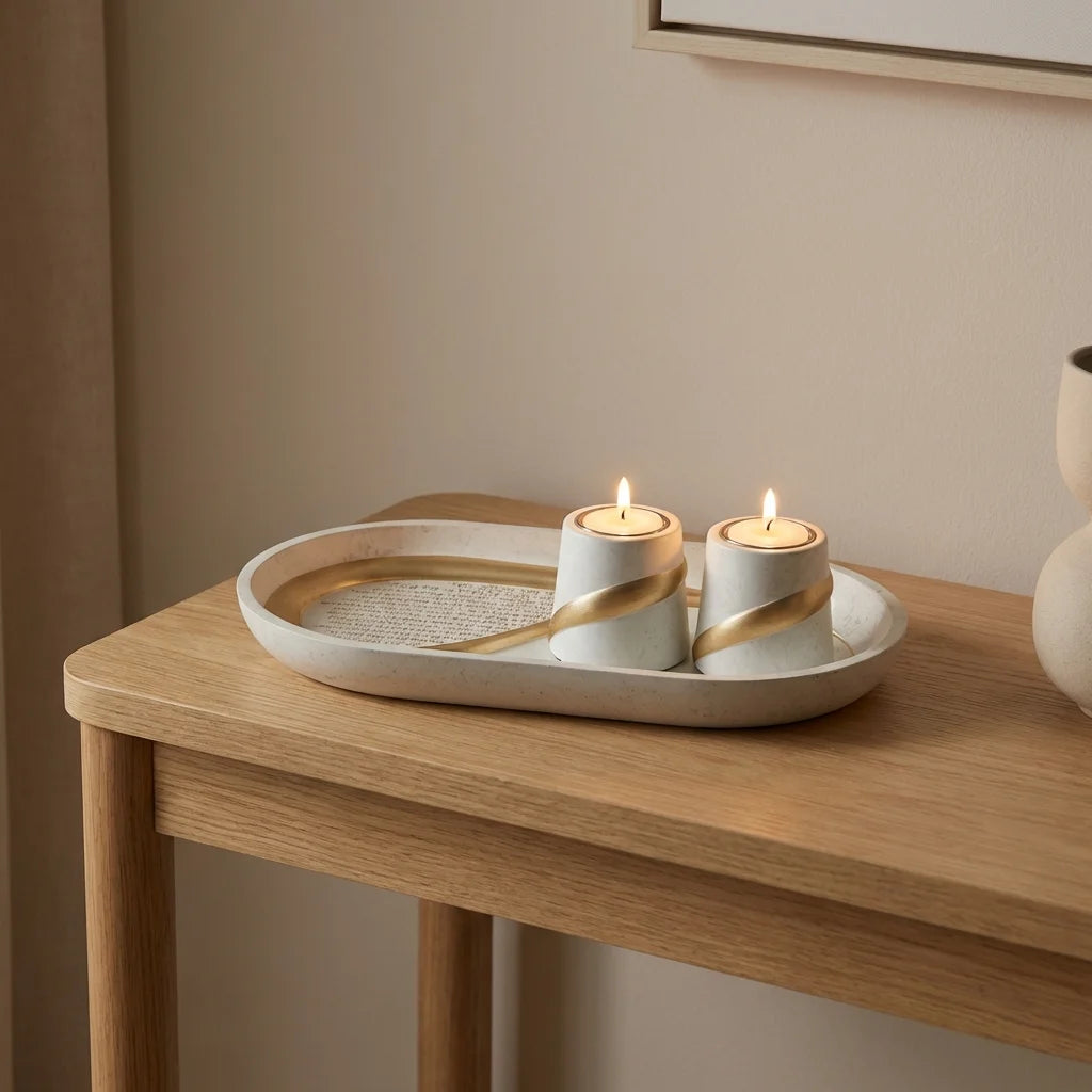 Polyresin Set Candle Holders Tray