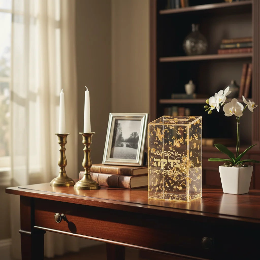 Lucite Tzedakah Box - Gold
