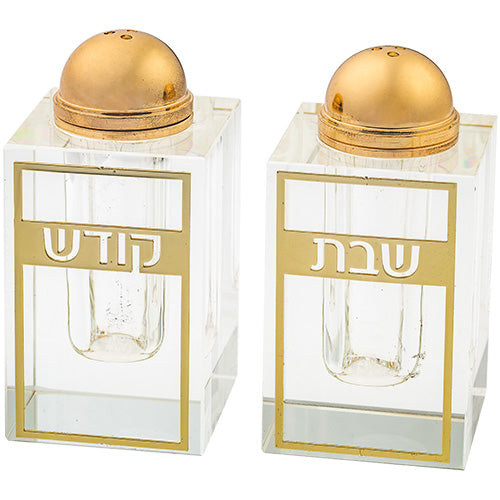 Pair of Crystal Salt & Peper Holders 8*4 cm with Laser Cut Plaque