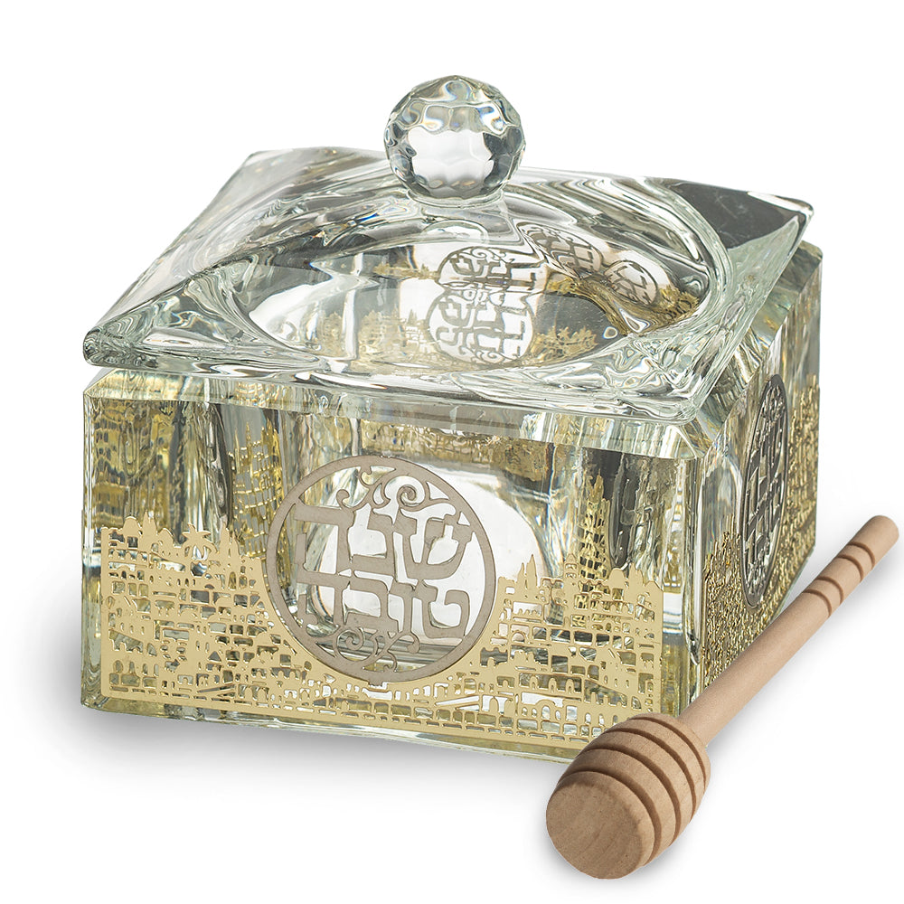 Crystal Honey Dish 7*7 cm with Metal Plaque