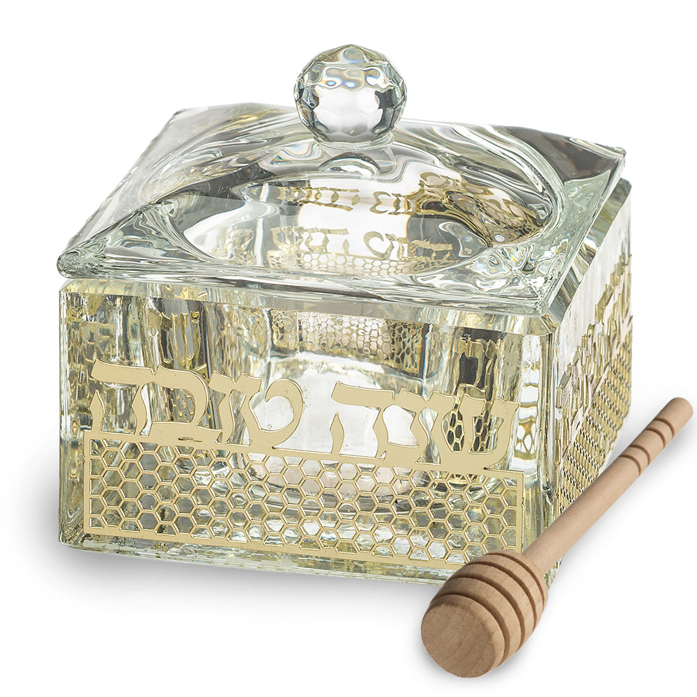 Crystal Honey Dish 7*7 cm with Metal Plaque