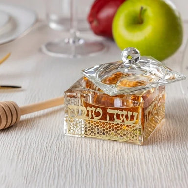 Crystal Honey Dish 7*7 cm with Metal Plaque