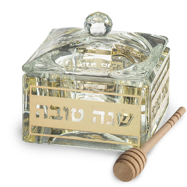 Crystal Honey Dish 7*7 cm with Metal Plaque