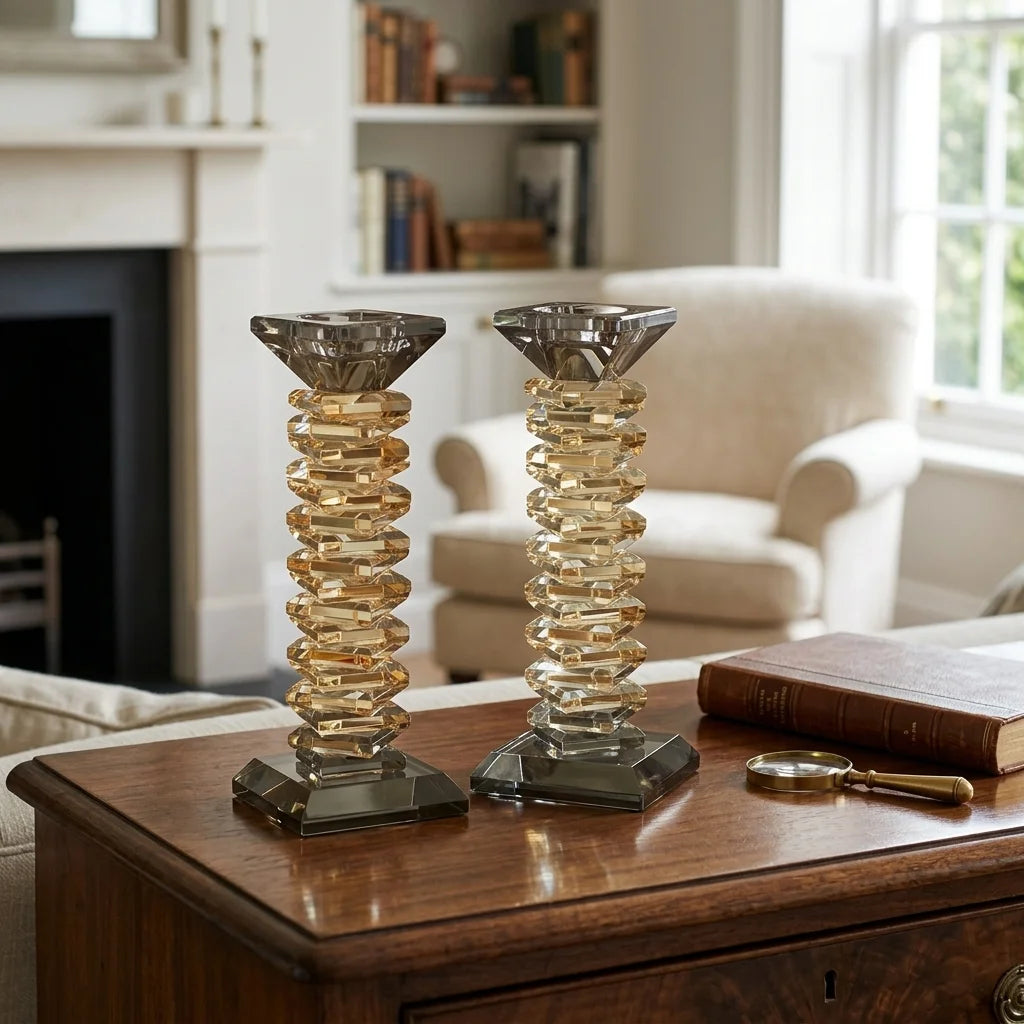 Pair of Crystal Elegant Candlesticks 17.5 cm