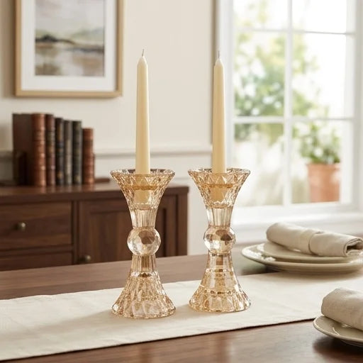 Pair of Crystal Elegant Candlesticks 13 cm
