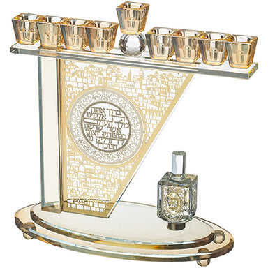 Crystal Menorah 28*27 cm with Metal Plaque and Stones
