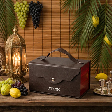 Leatherette Etrog Box, Handle & Lock 13*19*11 cm - Brown
