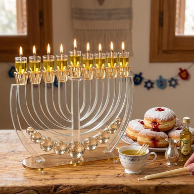 Crystal Elegant Hanukkiah 25cm - Gold