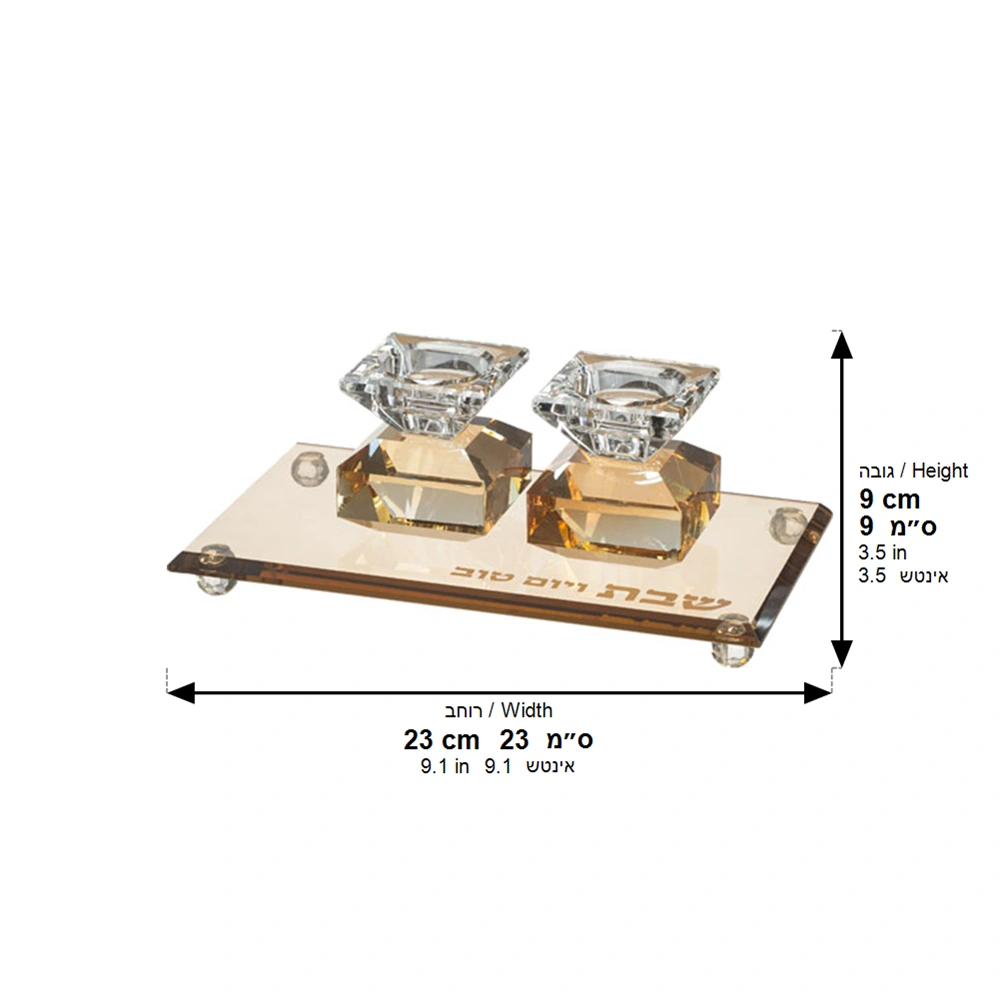 Set of Crystal Elegant Candlesticks and Tray - Gold
