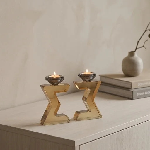 Crystal Magen David Candlesticks 17 cm