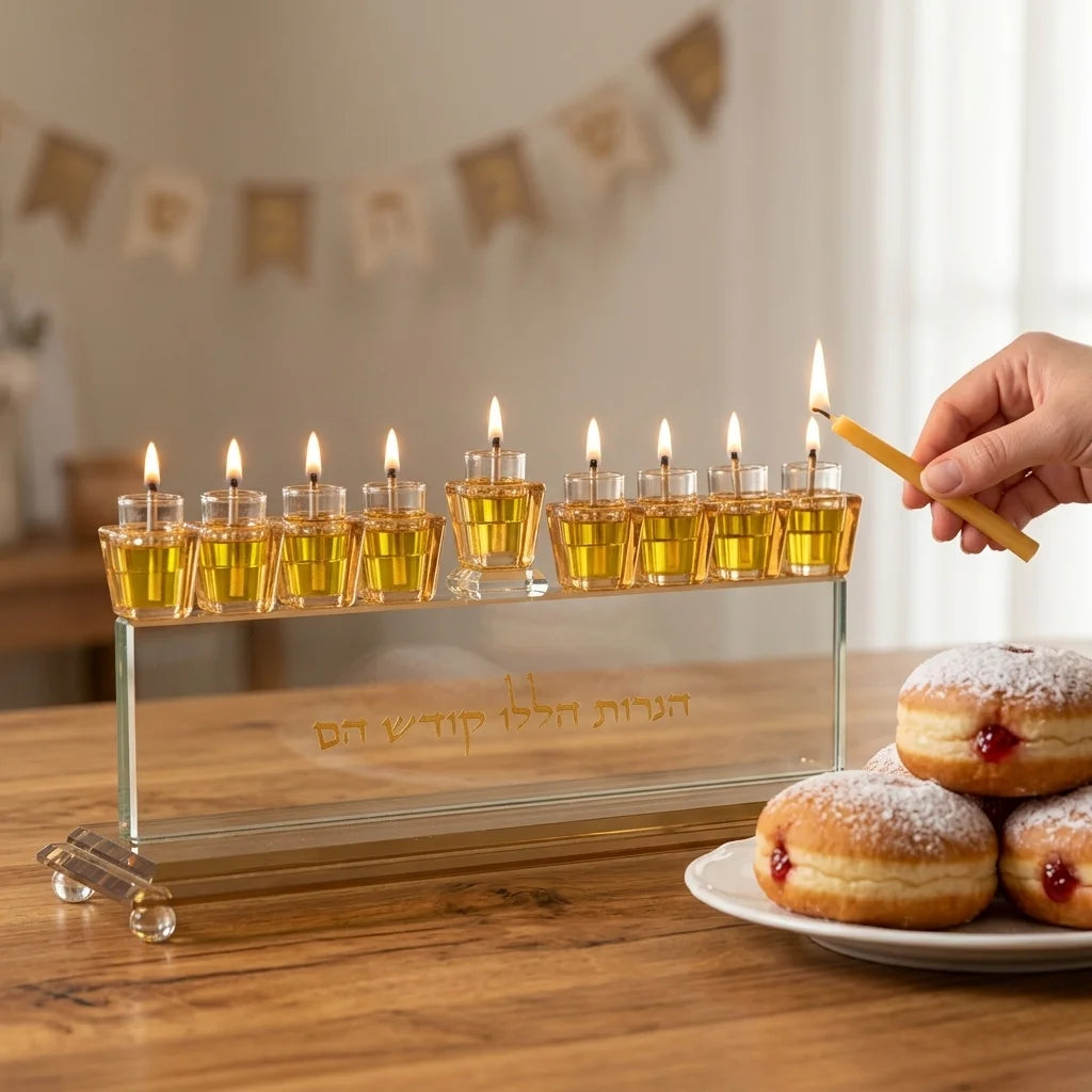 Elegant Crystal Menorah 14cm
