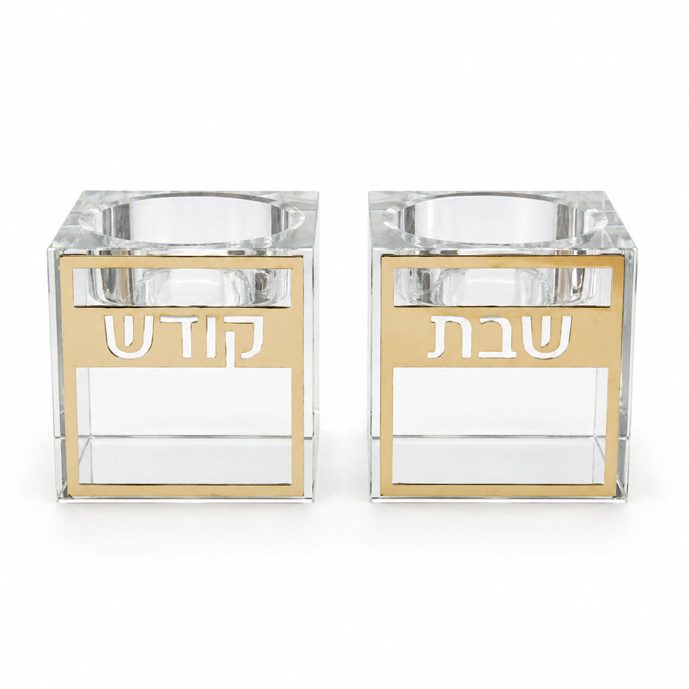 Crystal Candlesticks 8 cm with Metal Plaque