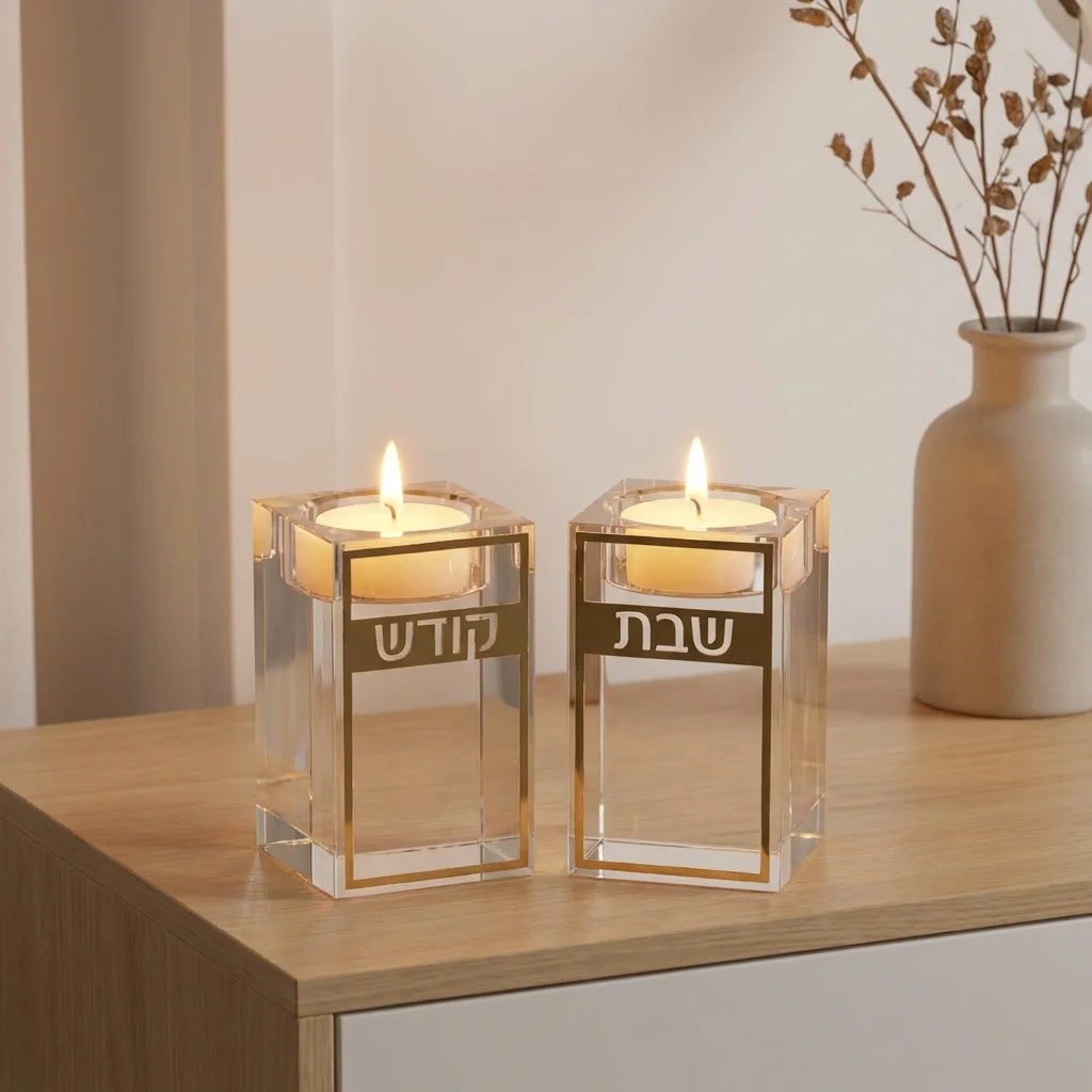Crystal Candlesticks 8 cm with Metal Plaque
