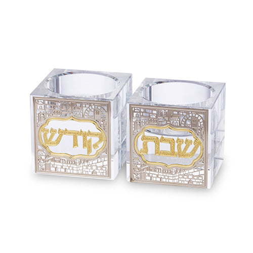 Crystal Candlesticks 5 cm with Metal Plaque