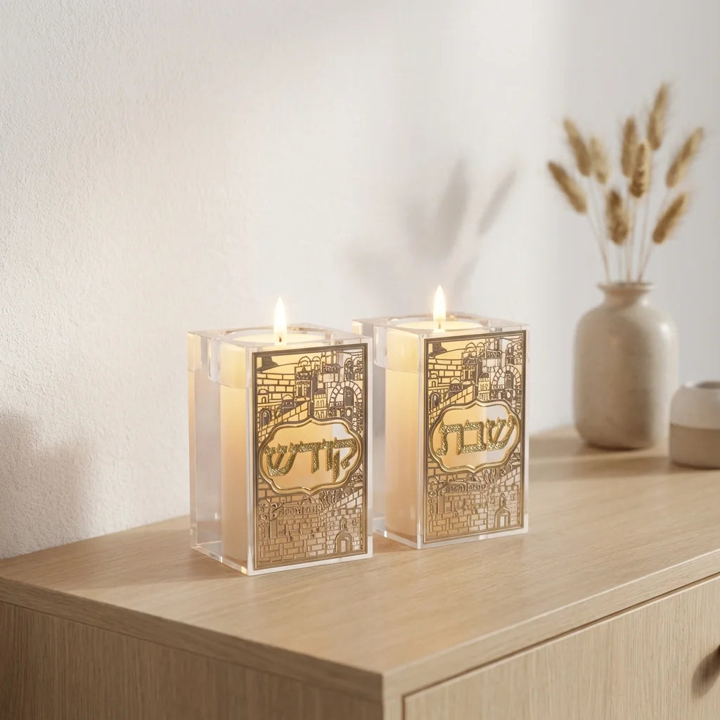 Crystal Candlesticks 7.5 cm with Metal Plaque