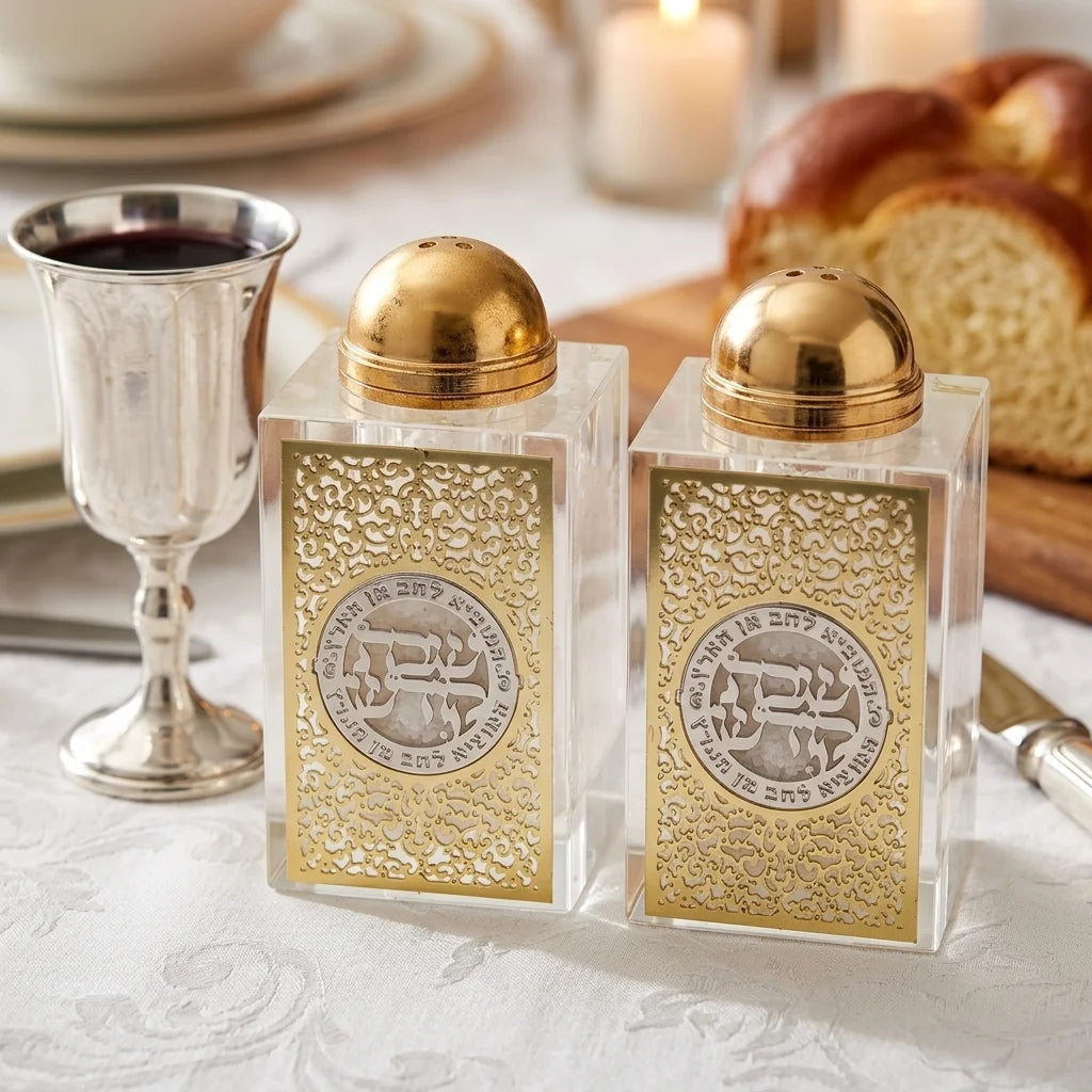 Pair of Crystal Salt & Peper Holders 8*4 cm with Laser Cut Plaque