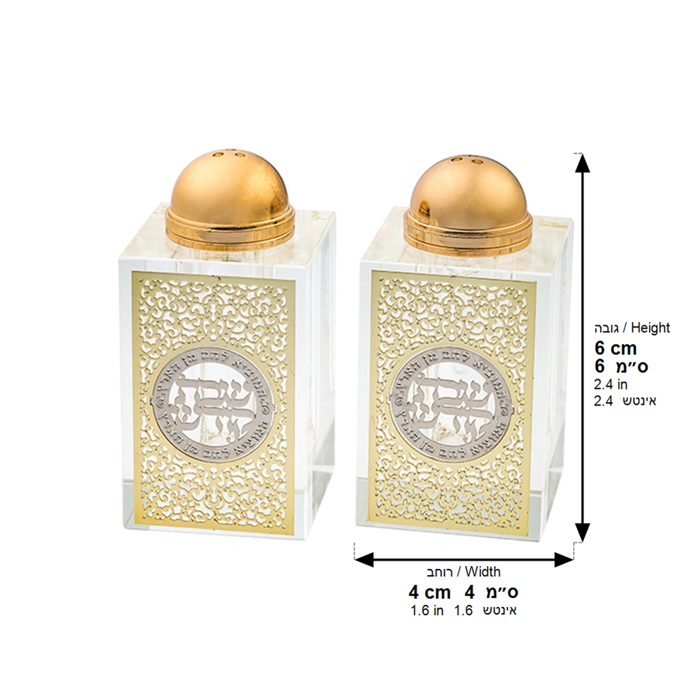 Pair of Crystal Salt & Peper Holders 8*4 cm with Laser Cut Plaque