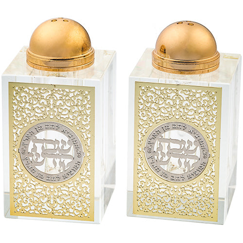 Pair of Crystal Salt & Peper Holders 8*4 cm with Laser Cut Plaque