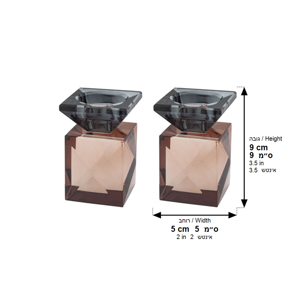 Pair of Crystal Elegant Candlesticks 9 cm - Rose Gold, Dark Blue