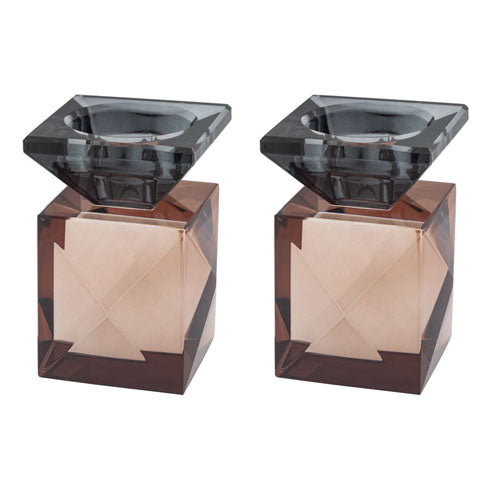 Pair of Crystal Elegant Candlesticks 9 cm - Rose Gold, Dark Blue