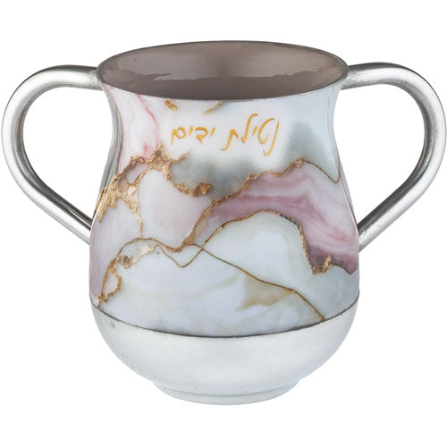 Aluminum Washing Cup 13cm Pink Marble - Gold, White