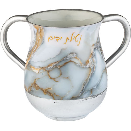 Aluminum Washing Cup 13cm Pearl Marble - Silver, White