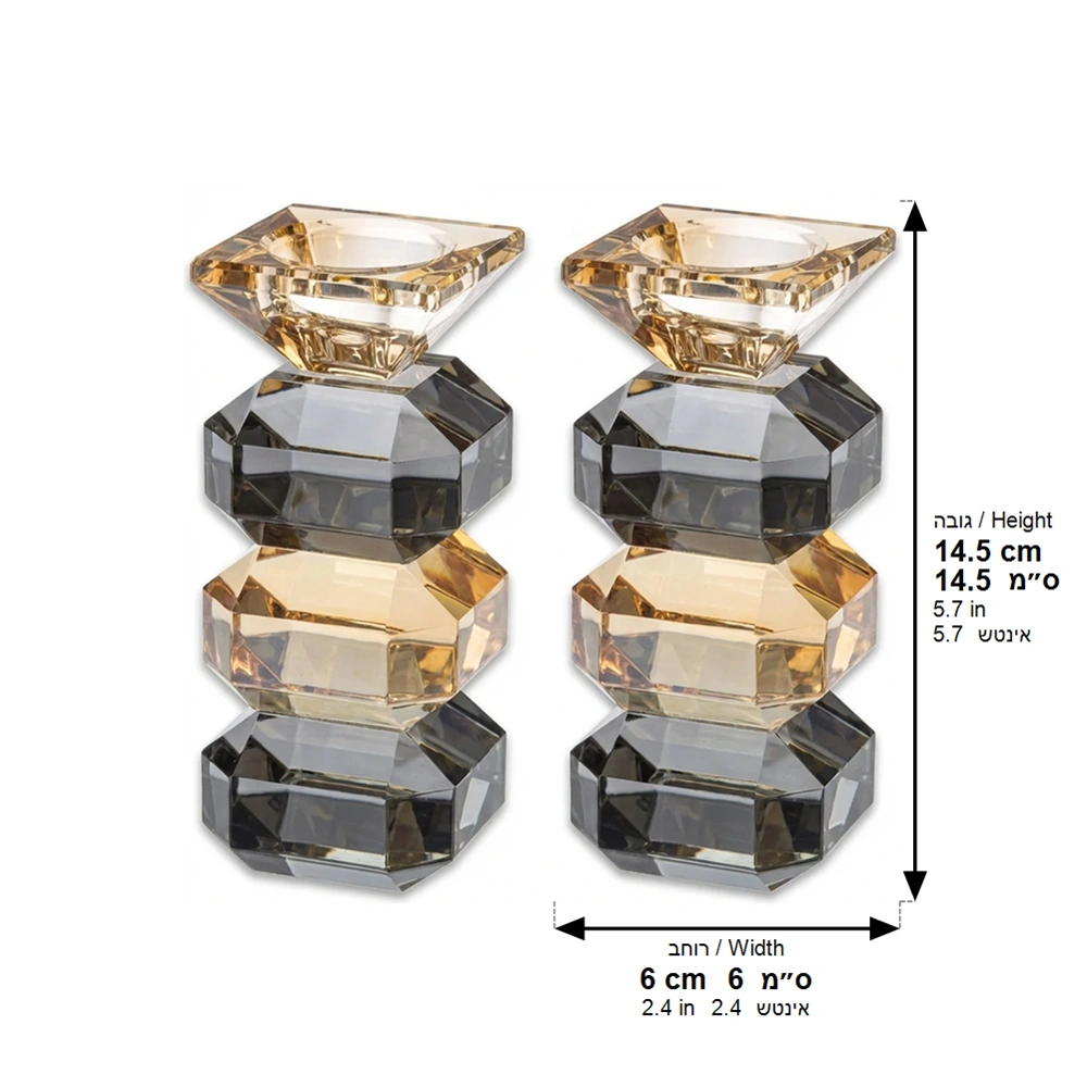 Pair of Crystal Elegant Candlesticks 14.5 cm - Gold, Black