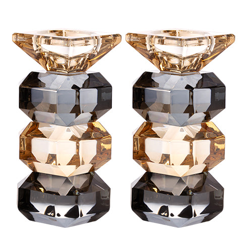 Pair of Crystal Elegant Candlesticks 14.5 cm - Gold, Black