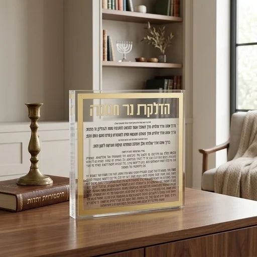 Lucite Hanukkah Candle Blessing - Gold