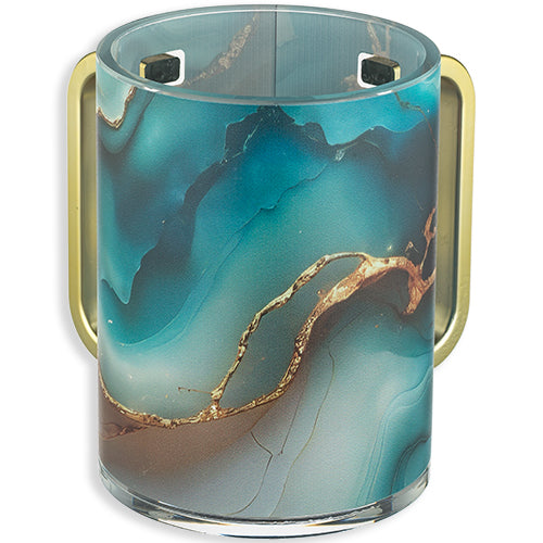 Lucite Washing Cup 13 cm - Gold Handles - White, Blue