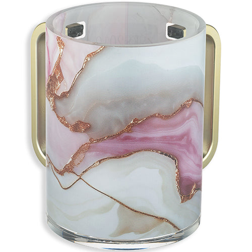 Lucite Washing Cup 13 cm - Gold Handles - White, Pink