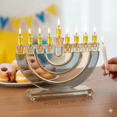 Crystal Elegant Hanukkiah 25cm - Gold, Black, Striped