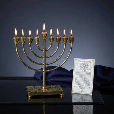 Metal Menorah with Crystal Base and Plaque 36cm - Gold