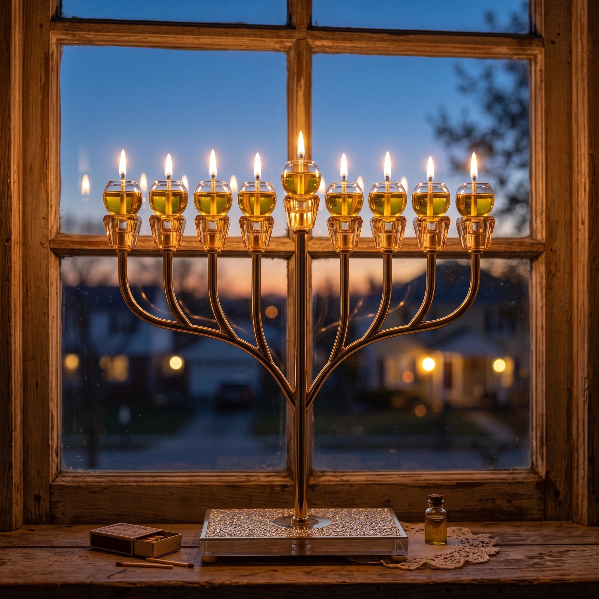 Metal Menorah with Crystal base and Plaque 37cm