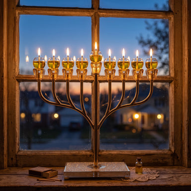 Metal Menorah with Crystal base and Plaque 37cm