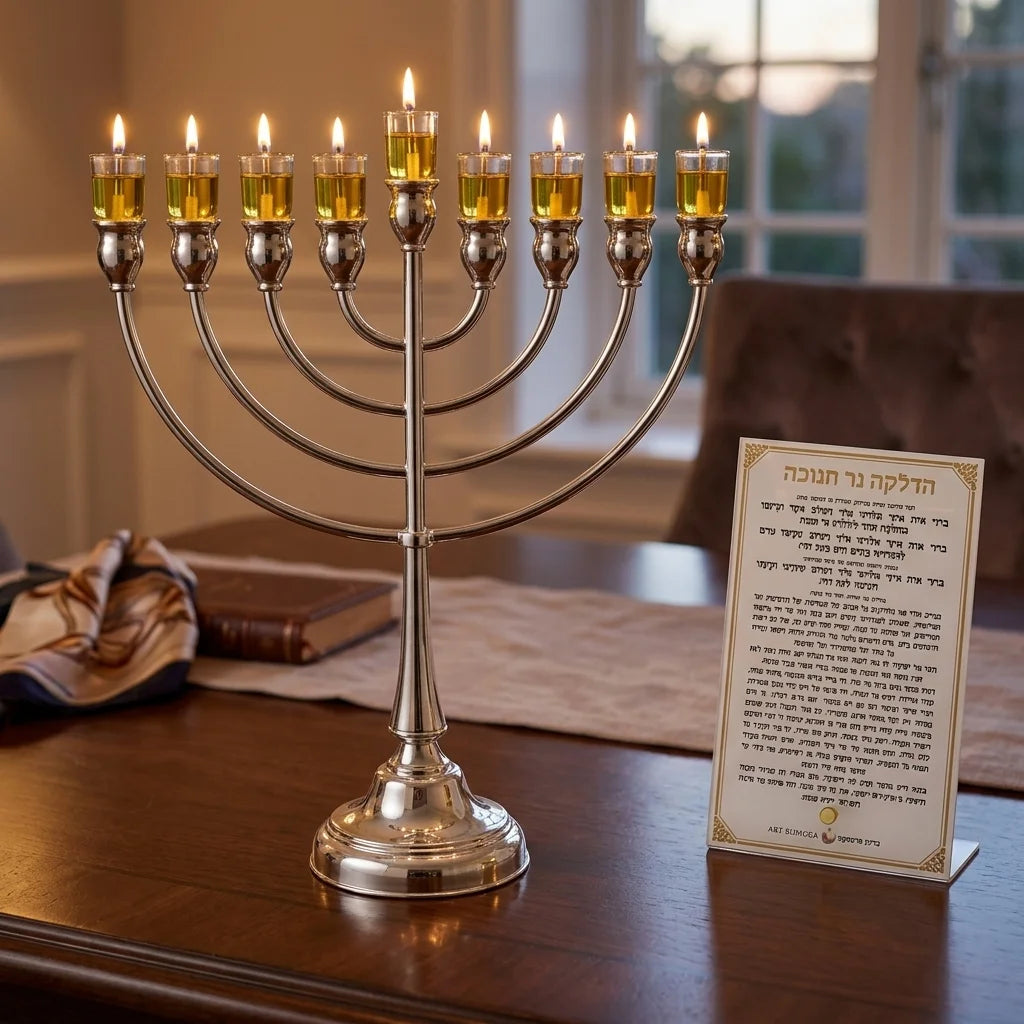Metal Menorah 49cm - Gold, Silver