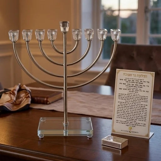 Metal Menorah 32 cm- Silver Finish