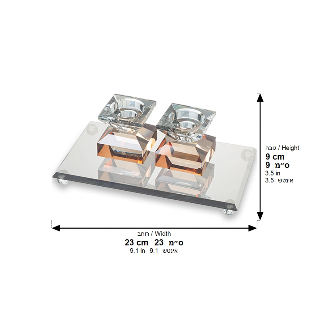 Crystal Tray with Crystal Elegant Candlesticks 7cm - Rose Gold, Dark Blue
