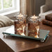 Crystal Tray with Crystal Elegant Candlesticks 9cm - Rose Gold, Dark Blue