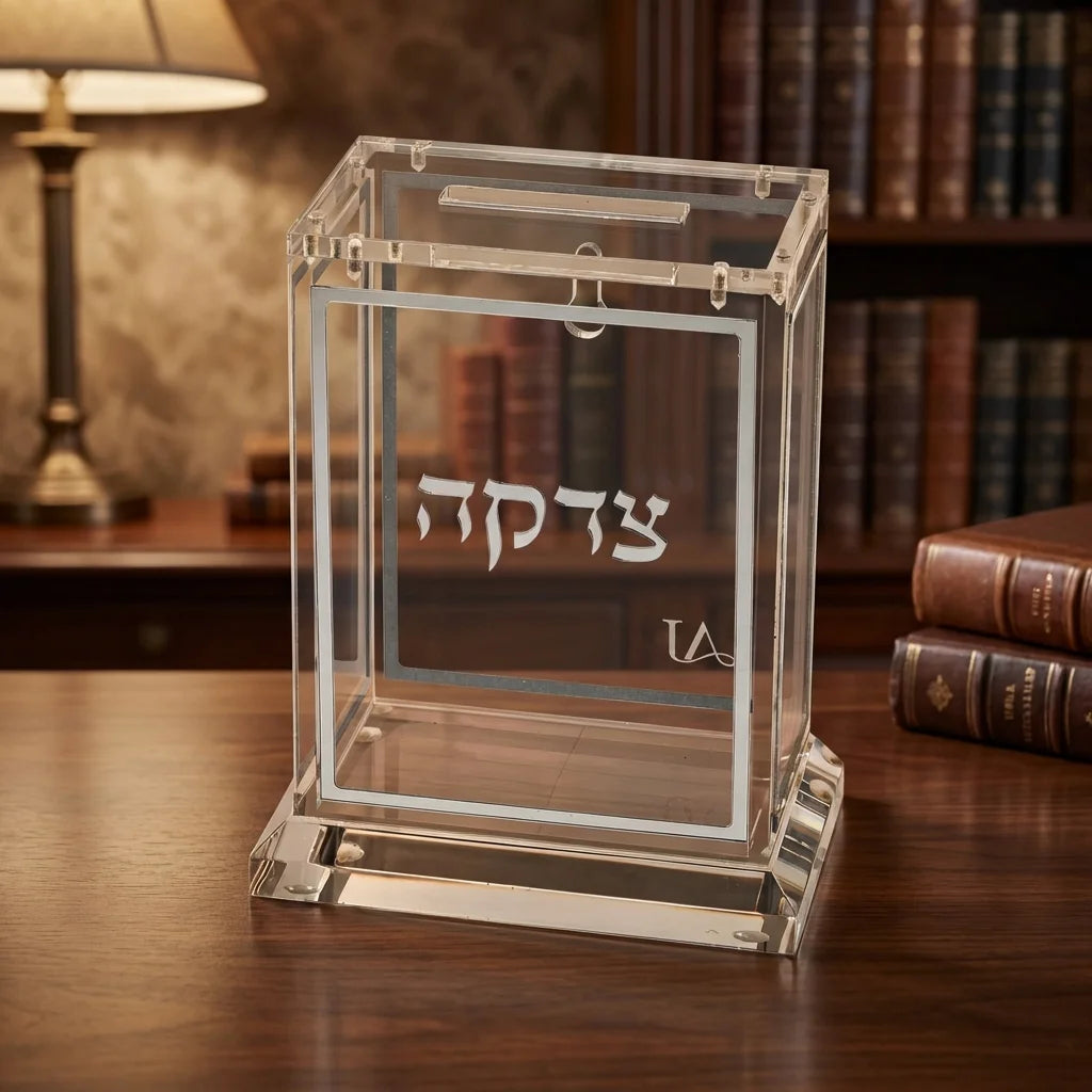 Lucite Tzedakah Box 13cm - Silver