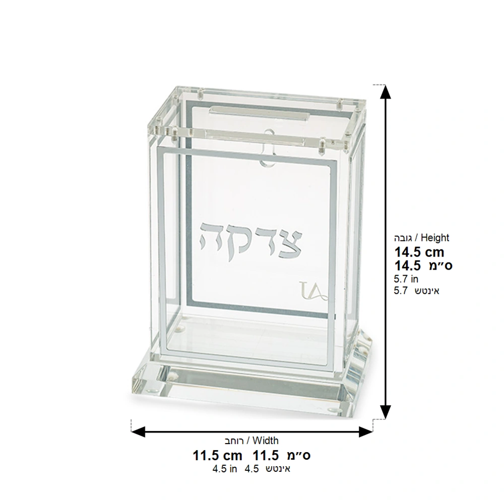Lucite Tzedakah Box 13cm - Silver