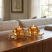 Crystal Elegant Candlesticks 4cm with Crystal Tray 24cm - Gold
