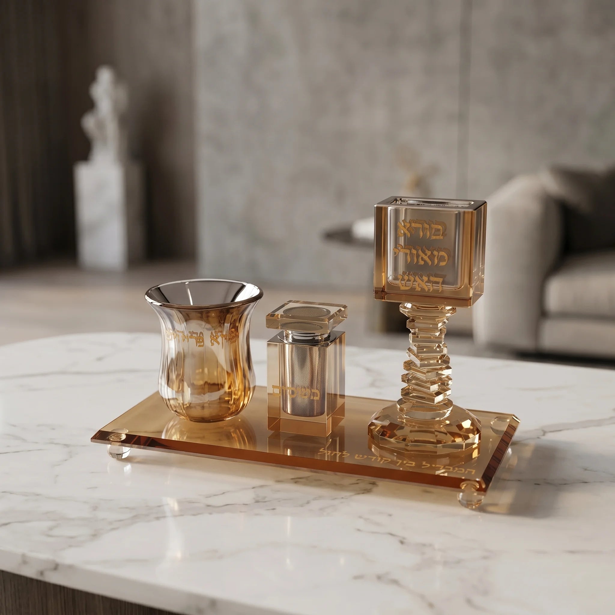 Crystal Havdala Set 25x12.5 cm - Gold