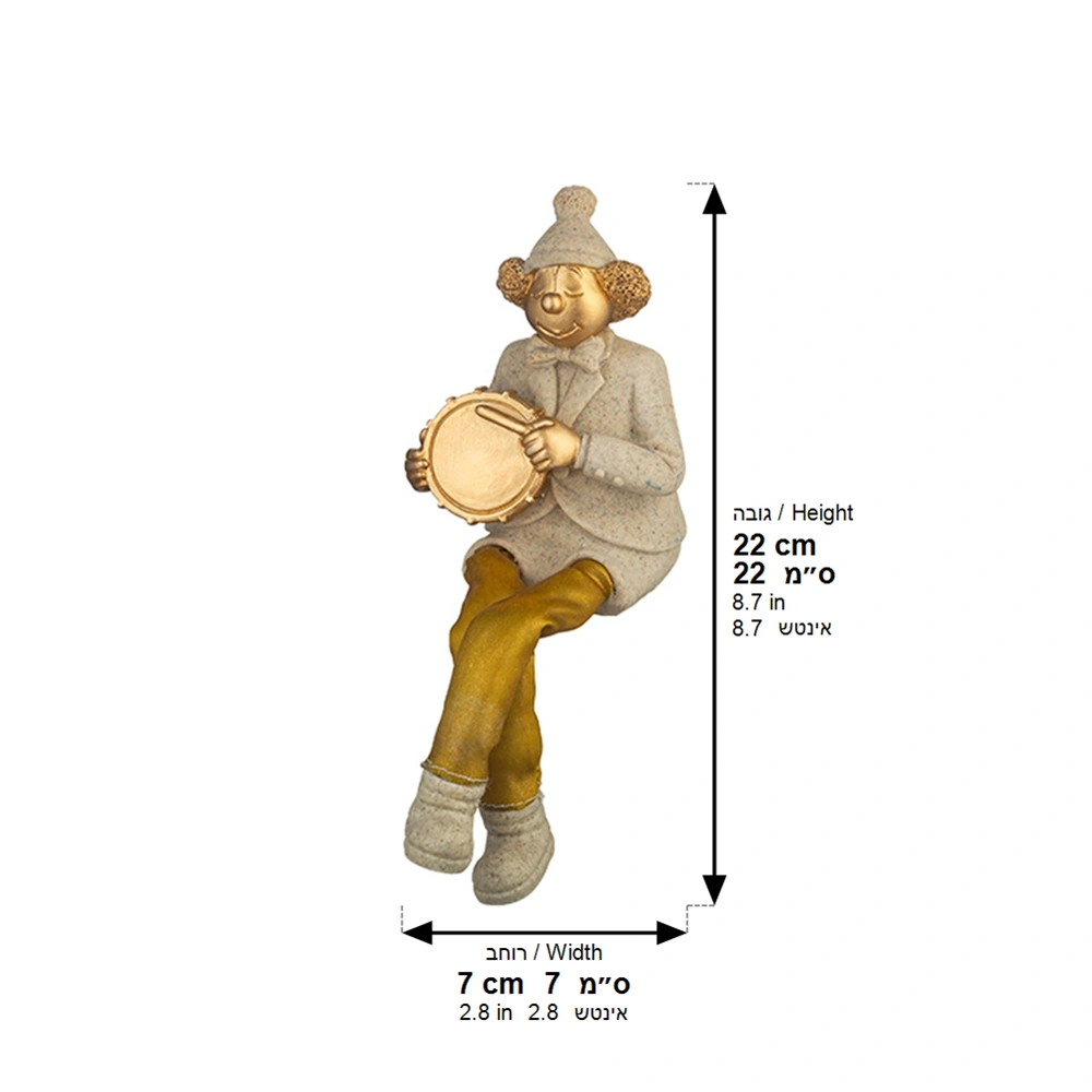 Polymer Clown Figurine with Cloth Legs 25 cm- Drum Player - Silver